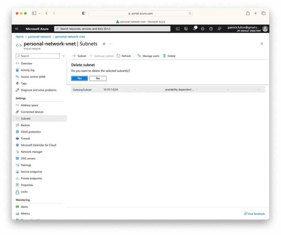 Remove Gateway Subnet