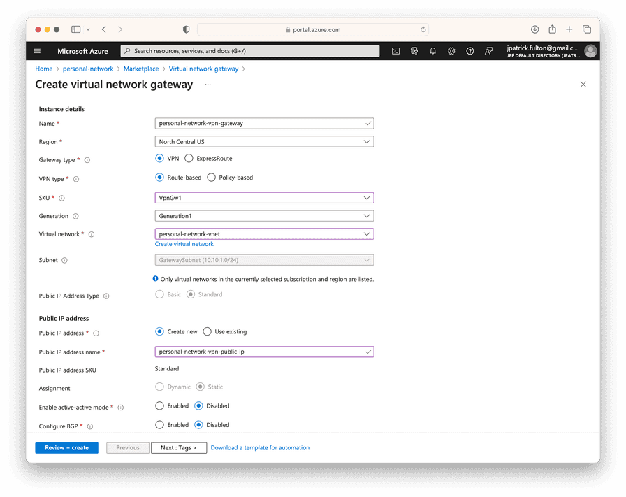 Create VPN Gateway