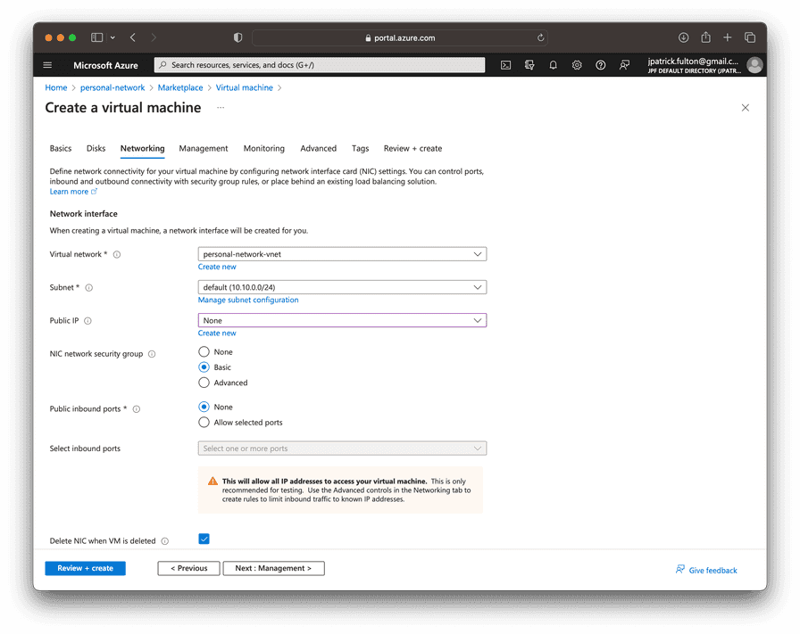 Create a Virtual Machine Step Three