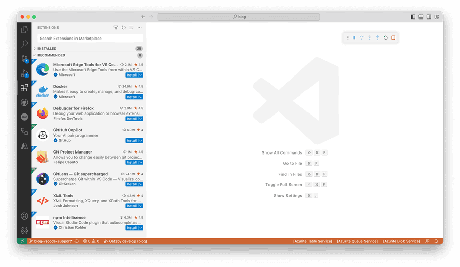 Visual Studio Code Extensions Screenshot