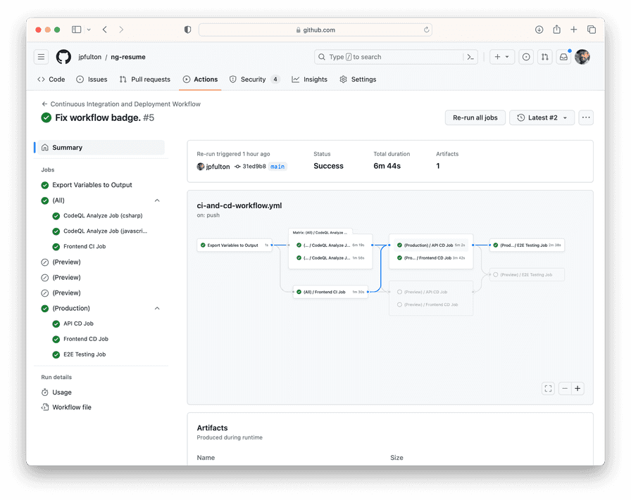 GitHub Actions Workflow Screenshot